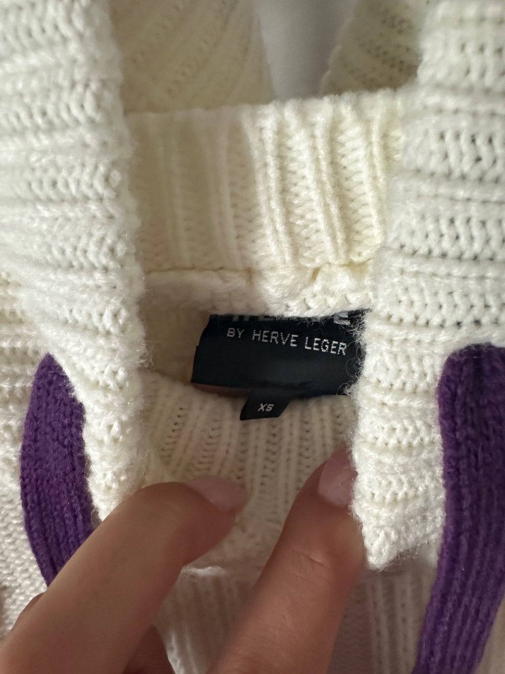 Herve Leger Ivory Hoodie Sweater with Purple and Blush Lacing - Picture 2 of 4
